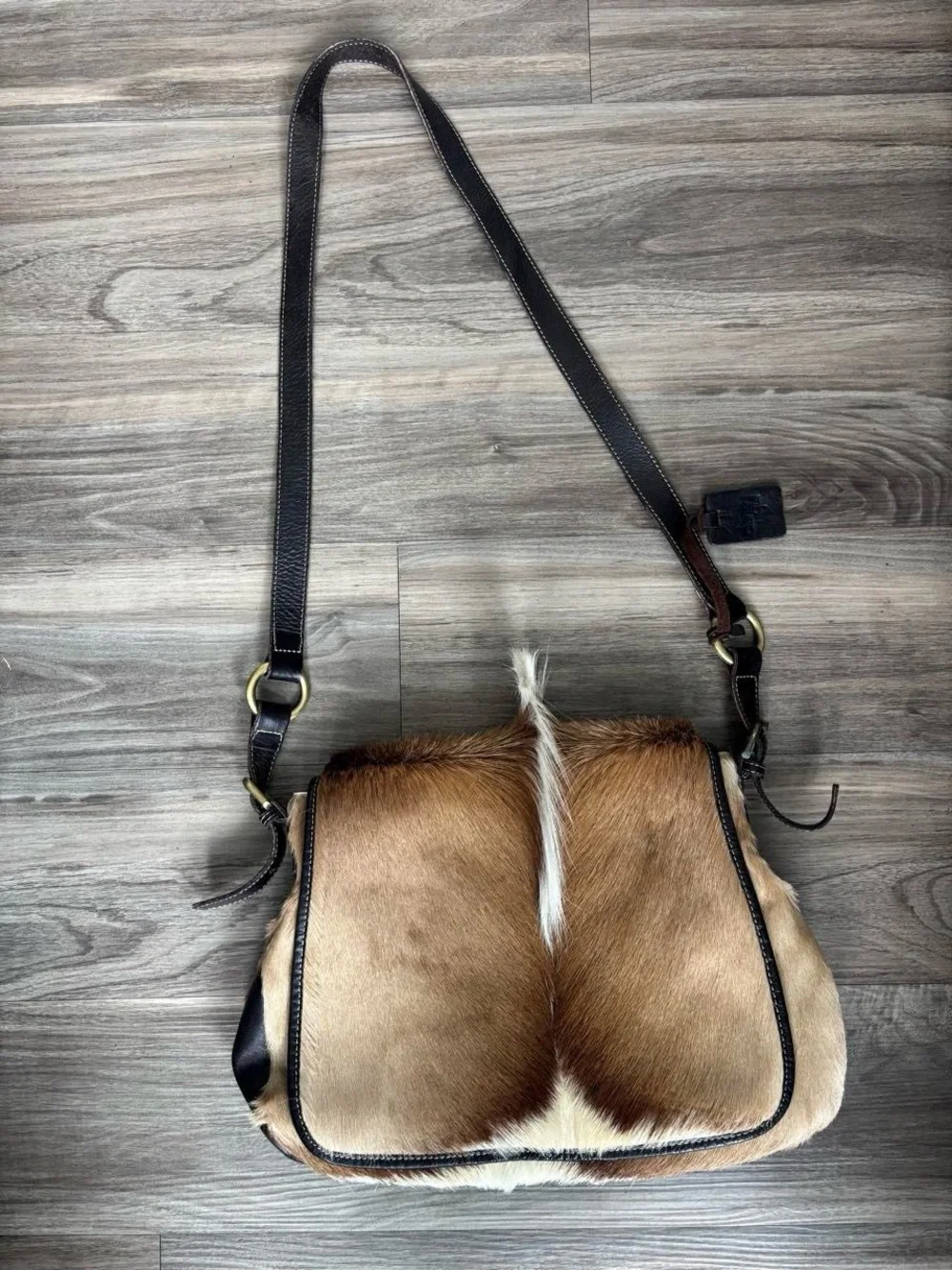 Haircalf Brown Crossbody Bag with Contrast Strap